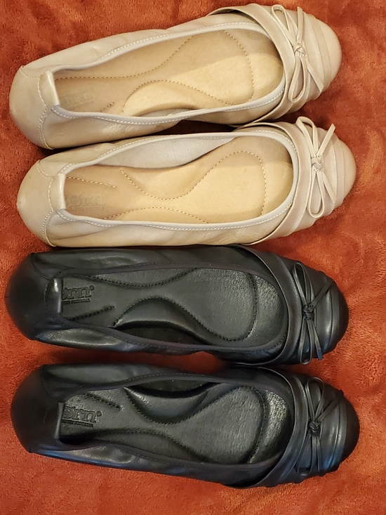 Born Shoes - BORN Comfort Ballet Leather Flats - Black and Beige (2 pairs)